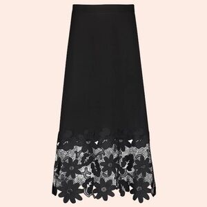 Pearl by Lela Rose Black Fluid Crepe Lace Hem Skirt